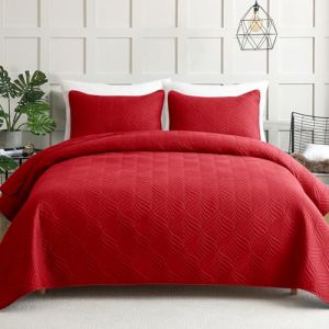 Whale Flotilla Moderne Couvre-Lit 240x260 cm, Dessus de Lit avec 2 Taies d'oreiller, en Microfibre avec Motif G&eacute;om&eacute;trique, Doux et L&eacute;ger pour Toutes Les Saisons, Rouge (Whale Flotilla FR, neuf)