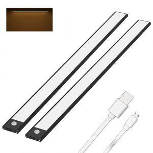 Klighten 2pcs Lampe de Placard 113 LED 60cm, Sans Fil, Rechargeable par USB, Aimanté, Détecteur de Mouvement, 3 Modes d’Éclairage, Portable, Lumière de Placard, Baladeuse de Secours, 2800-3200K, Noir (ROBONE, neuf)