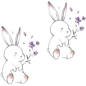 Maquillage de tatouage,tatouage temporaire, Beaux autocollants de tatouage, 4 feuilles peintes à la main lapin mignon autocollant de tatouage temporaire fleur faux Kit de tatouage(Black) (DXHRY, neuf)