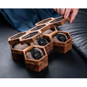 Coffret de montre de luxe à 5 compartiments en nid d'abeille | Présentoir en bois de rose foncé et verre | Élégant coffret de présentation pour montres en bois pour homme – Cadeau de luxe pour lui (Royal Craft Expertise., neuf)