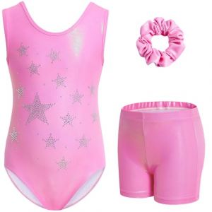 Gogokids Ensemble de Gymnastique Trois Pi&egrave;ces pour Filles, Justaucorps Sans Manches avec Shorts et Bandeau, Tenue de Gymnastique avec Design de Couleur Scintillants D&eacute;grad&eacute;e pour 9 &agrave; 10 Ans (KunTee, neuf)