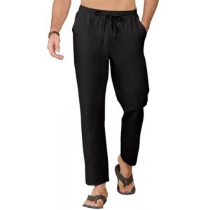 CheChury Pantalon Homme en Lin et Coton Ete Pantalon Decontracte avec Poches Cordon Pantalon Ample Yoga Pants Casual Pantalon de Plage Léger Respirant Pantalon d'Été Long Pantalon Homme Sport (Sofenny, neuf)