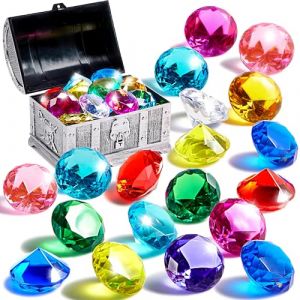 Sloosh Jouet de plongée en Pierre précieuse(Argent), 19 Gros Diamants colorés avec Coffre au trésor Pirate, Jouets de Piscine pour garçons et Filles, Jouets Cadeaux d'entraînement à la Natation (Joyin Direct, neuf)