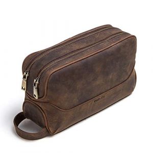 Contacts Homme Trousse de Toilette de Affaires Voyage en Cuir de Vache avec Grande Capacité Double Fermeture Éclair, 5#café, Taille Unique, Trousse de Toilette (Contacts Wallet, neuf)