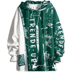 Covisoty Sweat Homme à Capuche Patchwork de Couleur Contrastée Sweatshirt Pull Homme Capuche Hip Hop Décontracté Vert S (Seongnam Story, neuf)