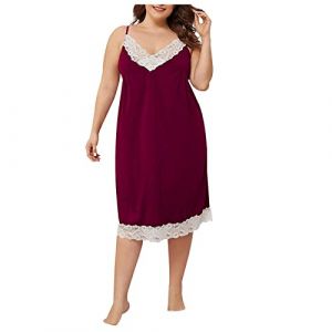 Nuisette Femme Sexy Sensuelle Chemise de Nuit Kimono Peignoir Nuisettes Erotique Longue Fond Robe f&eacute;minine Vetements de Nuit de Pyjamas El&eacute;gante en Satin Bretelles Mini Robe (UoUa1245, neuf)