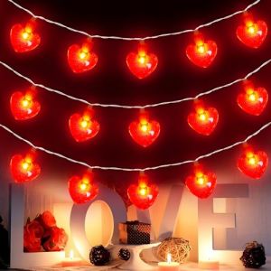 TaimeiMao Guirlande lumineuse LED coeurs, guirlande lumineuse en forme de coeur avec confettis coeur en papier, guirlande lumineuse rouge de 3 m de longueur, pour la d&eacute;coration de la saint-valentin (LUYUXUAN LIMITED, neuf)
