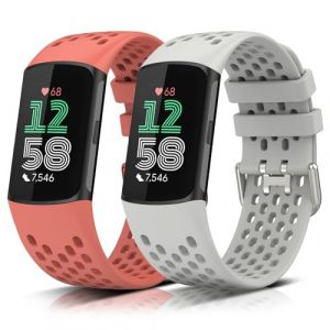 KeeFos Bracelet Compatible avec Fitbit Charge 6/5 - 2 Pièces Sport Silicone Souple Strap - Rose et Blanc (HoYaa EU, neuf)