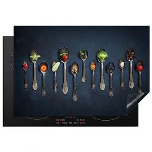 KitchenYeah© Protection Plaque Induction 77x51 cm Protege Deco Cuisine Cache Protège De Cuisson Accessoire Épices - Cuillère - Argent - Épices - Industriel (KitchenYeah, neuf)