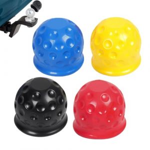 Cache Boule Attelage, 4 Pièces Couvercle de Boule D'attelage de Remorque, Housse de Tête Sphérique de Remorque, Cache Boule Attelage Camion, pour Remorques, Voitures, Camion(Noir, Rouge, Jaune, Bleu) (ARCPNRT Eur, neuf)