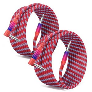 Elebase Cable Jack Guitare Coud&eacute; 1M 2 Pack,Angle Droit Mono 6,35mm C&acirc;ble Audio Instrument TS 1/4 M&acirc;le vers M&acirc;le pour Guitare &eacute;Lectrique Accessoire,Basse,Ampli,Amplificateur,Claviers,Haut-parleur (Elebase EU, neuf)