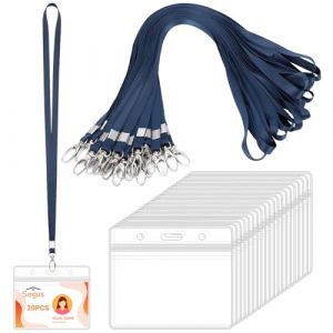 Segus Tour de Cou Badge, 20 Pi&egrave;ces Porte Badge avec Cordon, Porte Carte Transparent, Laniere Tour de Cou, pour Enseignants, Infirmiere, Travailleur (Bleu Fonc&eacute;, Horizontal) (Segus, neuf)