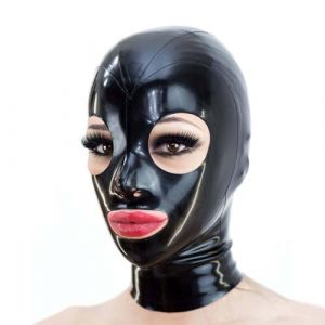 Kangxinsheng Noir Latex T&ecirc;te Couverture,Masque Caoutchouc aux Yeux Ouverts,Masque F&ecirc;te Decostume Club de Costume Cosplay Unisexe-XXL (LatexClub EU, neuf)