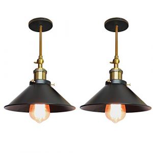 Lot de 2 Rétro Plafonnier Industriel Métal Style Parapluie Chapeau, Lampe Applique Murale Eclairage Luminaire E27 pour Cuisine Salle à manger Salon Chambre (260mm Noir) (STOEX, neuf)