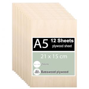 12 Pi&egrave;ces Contreplaqu&eacute; 2mm, Feuilles de bois de tilleul 21 x 15 cm, Panneau Feuille D&eacute;coupe Laser, Planche Bois pour Pyrogravure, Gravure, projet de bricolage, Maquette (SYSTEMS IRONWORKS S.R.L., neuf)