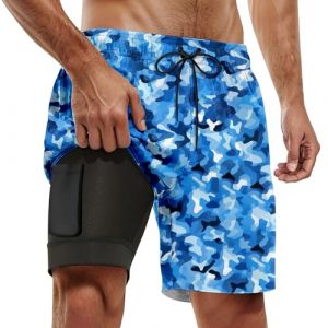 Short de Bain Homme 2 en 1, Maillot de Bain Homme Piscine Séchage Rapide avec Doublure de Compression Boxer de Bain Grande Taille Léger Shorts de Plage Natation Surf avec 2 Poches, Camouflage XL (Rnoaobu, neuf)