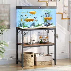 MAHANCRIS Support d'aquarium, Meuble d'aquarium 20 L, &Eacute;tag&egrave;re d'aquarium, Table d'aquarium &agrave; 2 &eacute;tages, Support de r&eacute;servoir de poisson avec &eacute;tag&egrave;re, Capacit&eacute; de charge 204 kg, 61 x 30 x 62 cm, Marron (Mahancris Direct, neuf)