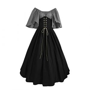 Robe Costume Medieval Femme Victorienne Steampunk Vintage Steampunk Costume Couleur D'épissure Corset Style de Cour Victorienne DéGuisement DéGuisements Dress Halloween Renaissance Robe Viking Femme (mailaoboss, neuf)