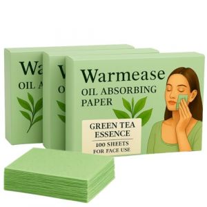 Warmease - Lot de 300 papiers matifiants au th&eacute; vert, feuilles buvard visage anti-brillance, absorbe l&rsquo;exc&egrave;s de s&eacute;bum, n&rsquo;alt&egrave;re pas le maquillage, format poche pour peaux grasses (MONKA STORE, neuf)