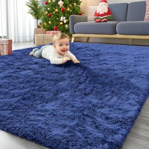 Homaxy Grand tapis moelleux &agrave; poils longs pour salon, tapis de chevet antid&eacute;rapant, lavable en machine et doux pour chambre d'enfant, cr&egrave;che, bleu marine, 140 x 200 cm (Homaxy EU, neuf)