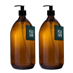 Distributeur de Savon Liquide Kuishi - en Verre - Couleur Marron ambr&eacute;, Verre, Ambre, x2 1000ml (Comptoir des bo&icirc;tes, neuf)