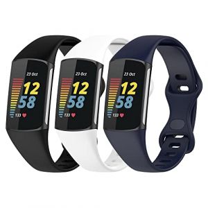 Gheper Lot de 3 bracelets Slim Fit compatibles avec Fitbit Charge 6/Charge 5 Smartwatch Bracelet en silicone souple de remplacement Sport Bracelet pour femme homme (Gheper-FR, neuf)
