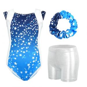 Gogokids Ensemble de Gymnastique Trois Pièces pour Filles, Justaucorps Sans Manches avec Shorts et Bandeau, Tenue de Gymnastique avec Design de Couleur Scintillants Dégradée pour 5 à 6 Ans (KunTee, neuf)
