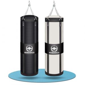 Mamxwaga Sac de Frappe Adulte en Toile 120 cm, Lourd Sac de Boxe Suspendu avec Rotateurs, Non-Rempli Charge Maximale 80 kg (Saiyo, neuf)