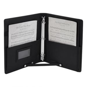 FINGERINSPIRE Classeur Partitions Musique Noir Cuir Pu Porte Partitions de Piano Classeur à 3 Anneaux Porte Partition Avec Bande Élastique et Poignée pour Piano Chorale Performance Musicale (FINGERINSPIRE FR, neuf)
