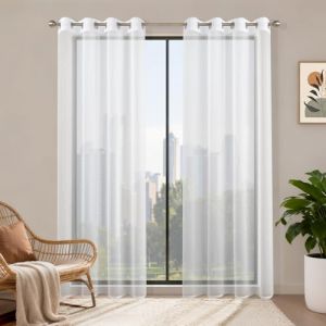 Runy&eacute;la Rideaux Voilages Blancs 120x230, Lot de 2 Voilage Fen&ecirc;tre Rideau Transparent &agrave; Oeillet, Moderne D&eacute;coration Int&eacute;rieure pour Salon Chambre Cuisine Baie Vitr&eacute;e, Filtrage de Lumi&egrave;re (Runi-EU, neuf)