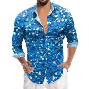 Chemise Homme avec Paillettes, Deguisement Disco Deguisement Tee Shirt Homme Annee 80 Tee Shirt Homme Paillettes Chemise en Cuir Homme Chemise Flamme T Shirt Brillant Homme (IHUAE, neuf)
