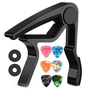 Lekato LGC-1 Capodastre avec 6 m&eacute;diators pour guitare acoustique et &eacute;lectrique, ukul&eacute;l&eacute;, mandoline et banjo Noir (Black) (ZMUK, neuf)