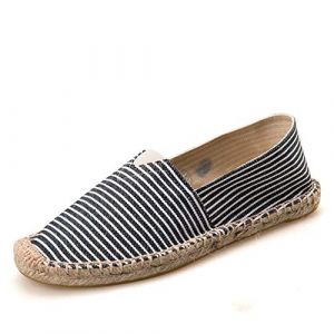 Surwin Espadrilles Femme Couples, Été Casual Élégant Confort Respirant Plate Loafers Chaussures avec Semelle Tissée (Bandes Noires,41 EU= 260mm /42CN) (Yiwin, neuf)