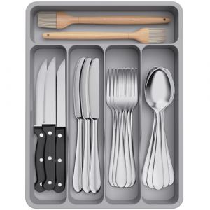 Lifewit Range Couverts pour Tiroir, Organisateur Couverts Tiroir Cuisine Rangement Ustensiles Bac de Rangement Couvert pour Cuill&egrave;res Fourchettes Couteaux Vaisselle, 5 Compartiments, Gris (Lifewit Home FR, neuf)