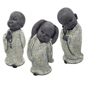 UNUS Lot de 3 figurines de Bouddha de jardin, petits moines, statues décoratives de 17 cm, figurines décoratives Feng Shui pour décoration de jardin (UNUS Living, neuf)