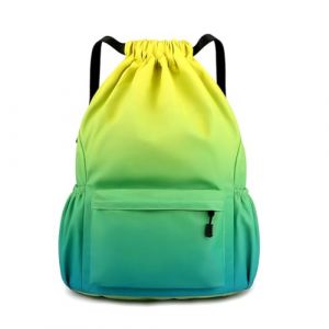 YYKSYDPT Sac de Sport &agrave; Cordon, Sac &agrave; Dos &agrave; Cordon pour Femme Homme, Sac de Gym avec Poche Zipp&eacute;e, Sac de Rangement pour Sport Voyage Yoga (D&eacute;grad&eacute; Jaune-Vert, S) (Yikeshu2022, neuf)