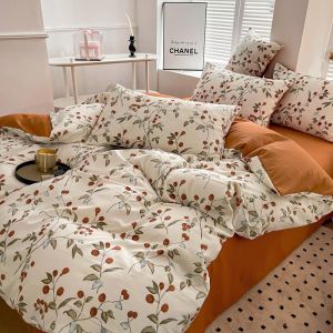 Freyamy Housse de Couette 140x200 Beige Caramel Feuilles Floral Parure de lit Adulte avec Fermeture &Eacute;clair Sets de Housse Couette Fleurie en Microfibre avec Une Taie d'oreiller 65 x 65 pour Filles (Mitchell'SZ, neuf)