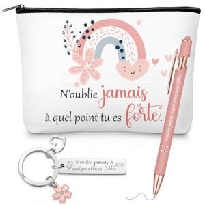 Xuniea Cadeau de Courage Inclure Trousse de Maquillage Inspirante Porte Clés de Motivation Stylo à Bille pour Ami Collègues Famille Femme Cadeaux de Encouragement de Noël(Fleur) (Yanyhhng, neuf)