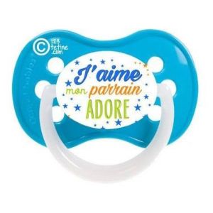 Tetine Sucette message J'aime mon parrain ador&eacute; garcon PM068 (T&eacute;tine b&eacute;b&eacute; personnalis&eacute;e, neuf)
