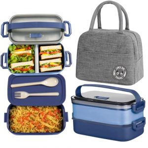 Haoh Bento Lunch Box Kit, 1600ml 2 Etages Boite Repas avec Sac Isotherme Repas, Herm&eacute;tique Bo&icirc;tes Bento pour Pique Nique, Travail, Go&ucirc;ter, Ecole, Bo&icirc;te &agrave; Lunch Micro Ondable(Bleu) (WELLBINGDIJSID LIMITED, neuf)