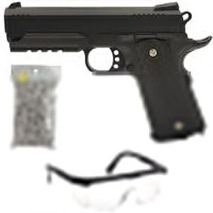 Pack Airsoft Pistolet Style Hi-Capa 4.3 à Ressort/Couleur: Noir/Matière: Métal/Puissance 0.3 Joule/Livré avec Accessoires (THE REPLICANT, neuf)