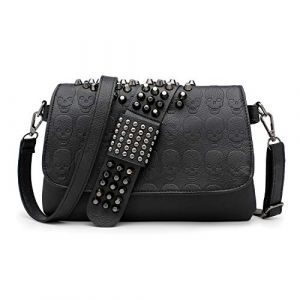 EVEOUT Sac à Bandoulière à Imprimé Crâne Pour Femme Bourse de Crâne de Sac à Bandoulière Gothique en Cuir PU Portefeuille Long Avec Chaine (Skull Crossbody Sac à bandoulière - C,Taille unique) (EVEOUT, neuf)