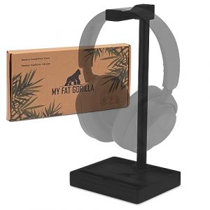 MY FAT GORILLA Support pour Casque en Bambou, Support pour Casque avec Support pour Smartphone, Support pour Casque avec étagère, Support pour Casque en Bois (Bambou Noir) (My Fat Gorilla, neuf)