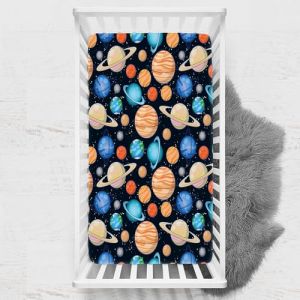 Odot Drap Housse pour Lit de Bébé, Impression de Ciel étoilé Draps Housses Enfants Respirant Douce Extensible Protège Matelas pour Lit Bébé, Berceau, Lit Parapluie (65x95 cm,Astronaute) (Odot, neuf)