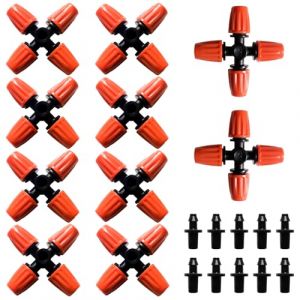 VooGenzek 10 Pièces Atomise à 4 Voies Buse, Buse D'atomisation Croisée en Plastique, Jardinage Serre Atomisation Micro Buse avec Connecteur Barbelé, pour Jardin, Pelouse, Orange (VooGenzek, neuf)
