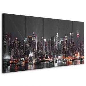 murando - Tableau d&eacute;coratif ville 225x90 cm - Impression sur toile color&eacute;e - D&eacute;coration murale pour salon et chambre - Architecture ville nuit new york oc&eacute;an usa gratte-ciel eau d-B-0185-b-o (murando, neuf)