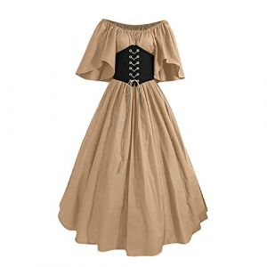 JIANGML 2024 Robe rétro médiévale Femme avec Manches Grandes Tailles Trompette Robe Reine Femme Victorienne médiévale Renaissance Gothique Robe Carnaval Halloween Cosplay fête Princesse Costume Longue (☎JIANGML Discount shop（50% ~ 80%）, neuf)