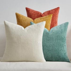 Topfinel Housse de Coussin 50 x 50 Lot de 4 Decoratives Bleu-Orange Colorees Dégradées Chambre Salon Maison Housse Coussin Carré Chenille Doux pour Canapé Lit Jardin Déco (NoledarEU, neuf)