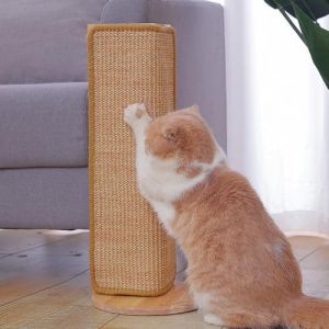 Griffoir d'angle en carton pour chat - 52 cm - Fixation murale - Protection de canap&eacute; d'angle - Meuble robuste - Griffoir en sisal avec base en bois (kaki) (milan DERT, neuf)