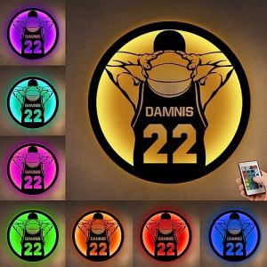 ASD Jewerly Personnalis&eacute; Num&eacute;ro Et Nom Joueur De Basketball M&eacute;tal Logo Avec Led, Basketball Sports Maison D&eacute;coration N&eacute;on LAMPEe murale, No&euml;l Anniversaire Basketball Cadeau Pour Les Enfants (Yuermen, neuf)